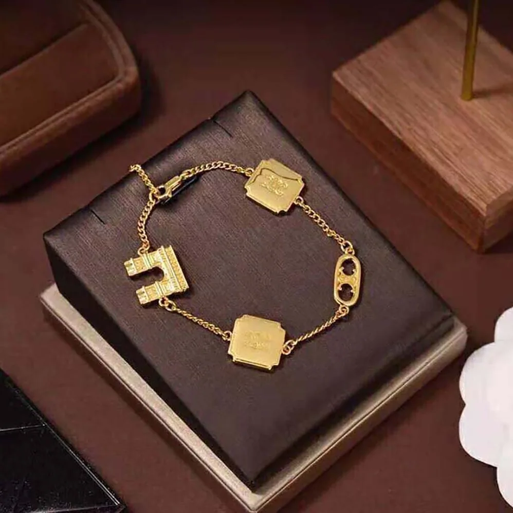 Celine Maillon Triomphe Signature Bracelet in Brass with Gold Finish for Women