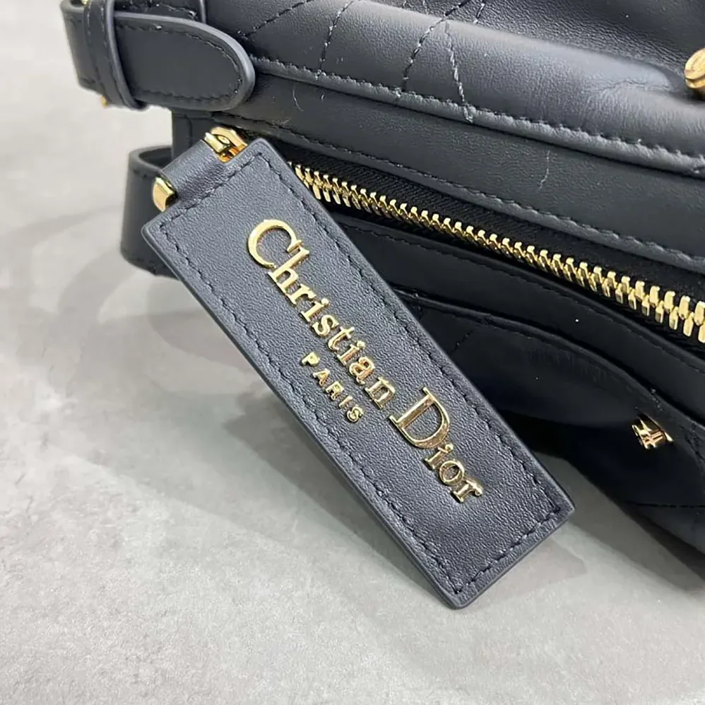 Dior Small D-Journey Bag in Crinkled Calfskin Black Flat Macrocannage for Women