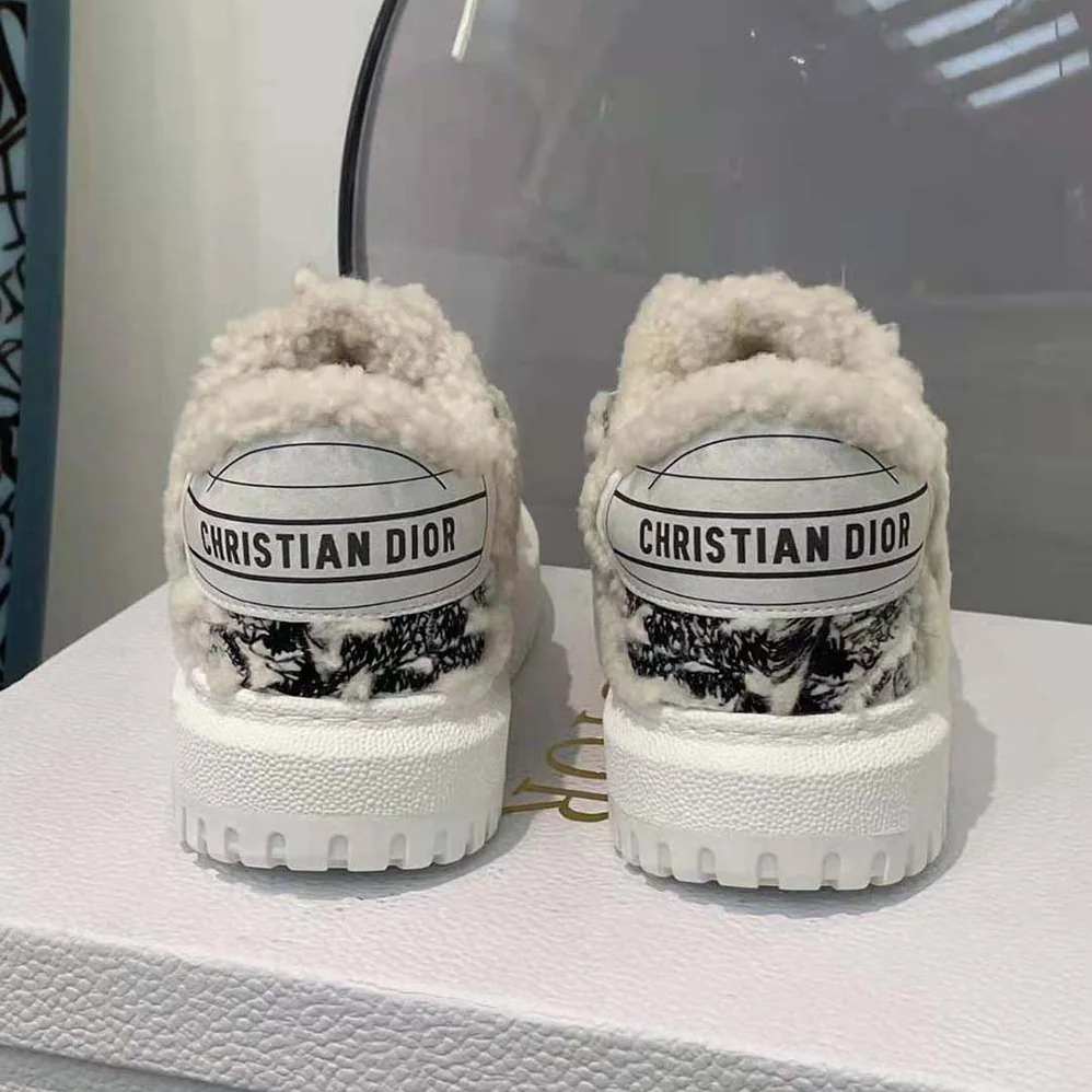 Dior Addict Sneaker Blue Toile de Jouy Embroidered Natural Shearling for Women