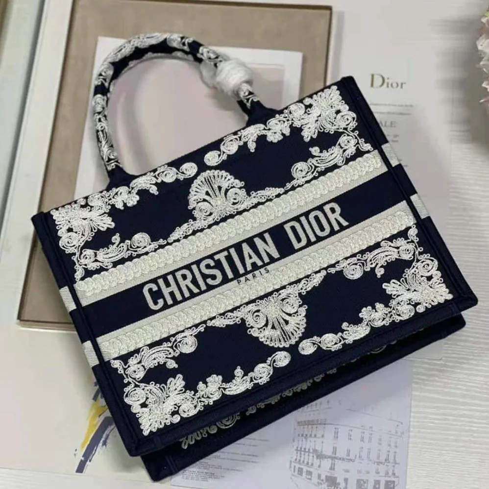 Dior Medium Dior Book Tote Blue Cornely for Women in Effect Embroidered Calfskin
