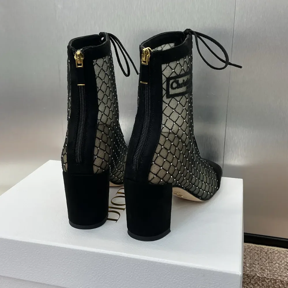 Dior Naughtily-D Heeled Ankle Boot Transparent Mesh Embroidered for Women