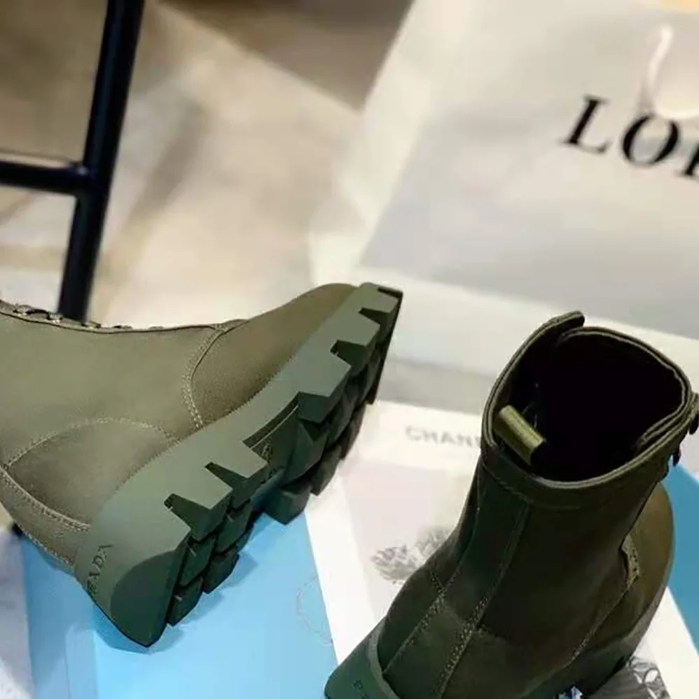 Prada Denim Laced Booties for Women in Green