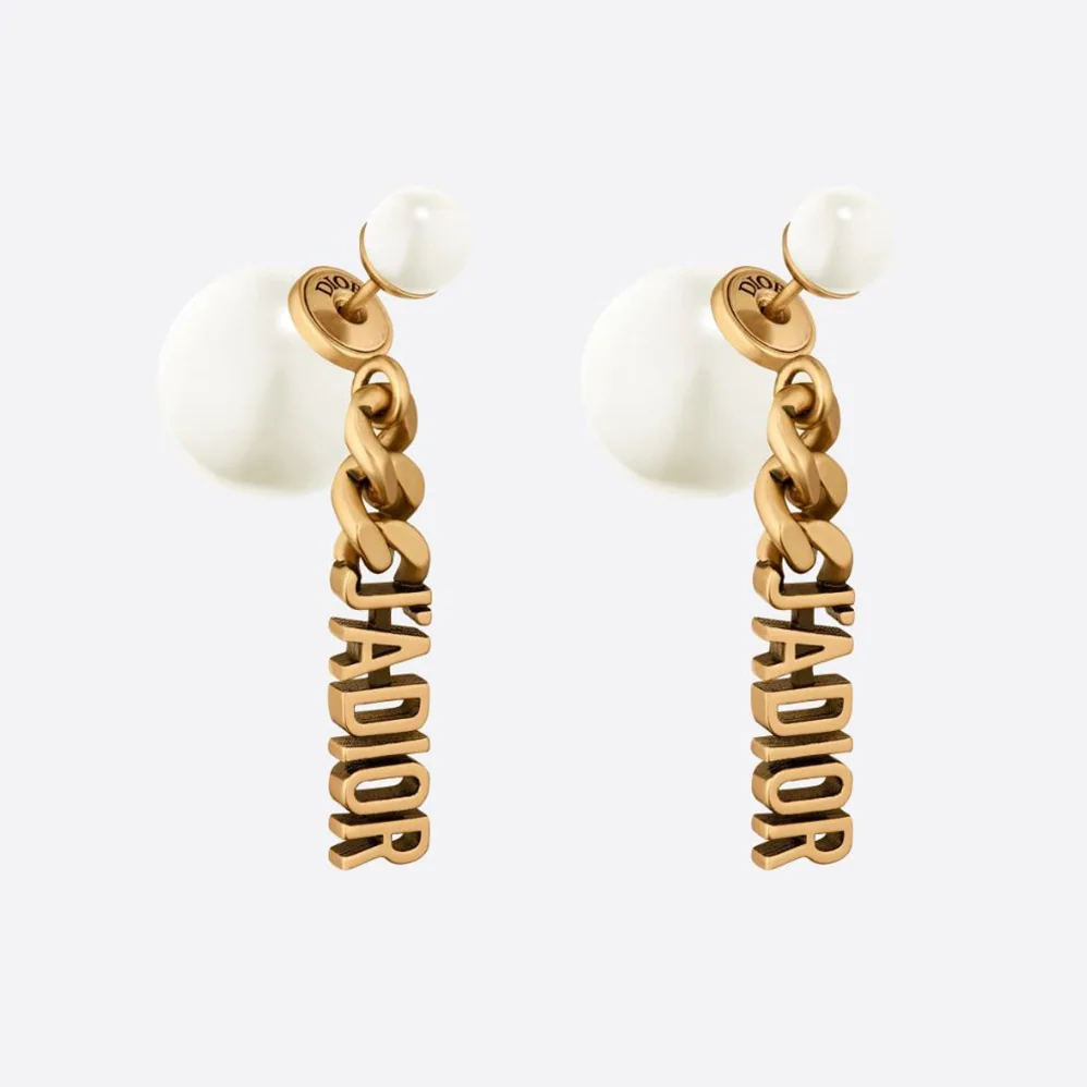 Dior Tribales Earrings Antique Gold-Finish Metal and White Resin Pearls for Women Dior Tribales Earrings Antique Gold-Finish Metal and White Resin Pearls for Women