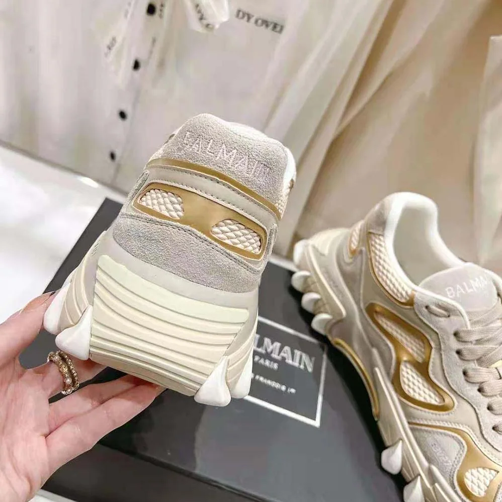 Balmain B-East Trainer in Leather Suede and Mesh for Unisex in Beige