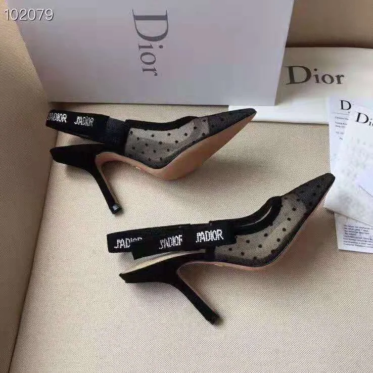 Dior J'adior Pump Dotted Swiss Tulle Rhinestones 10 cm Heel for Women in Black