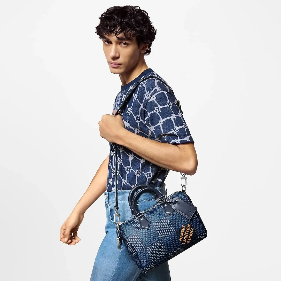 Louis Vuitton Speedy 25 Bandouliere Top Handle Bag in Blue Silver Hardware