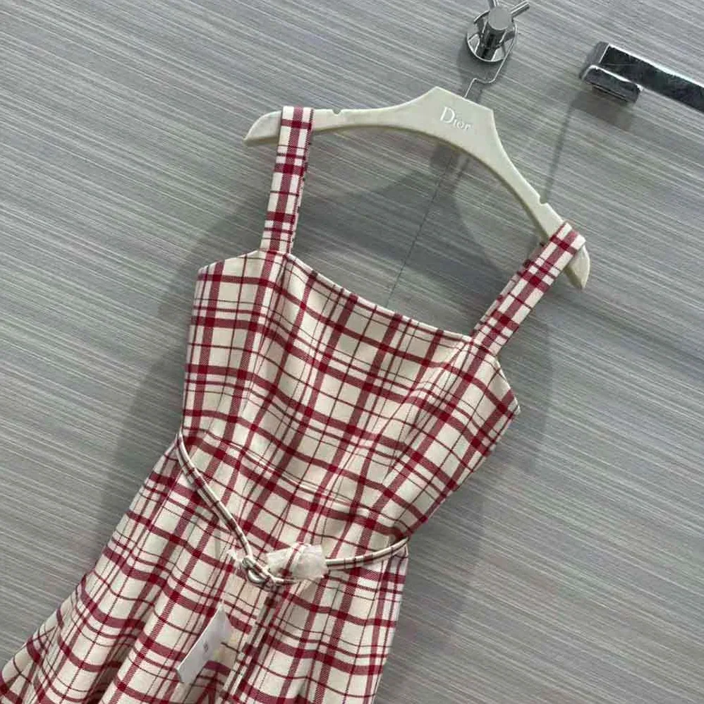 Dior Short Dress Raspberry and White Check n Dior Pop Wool Twill for Women Dior Short Dress Raspberry and White Check n Dior Pop Wool Twill for Women