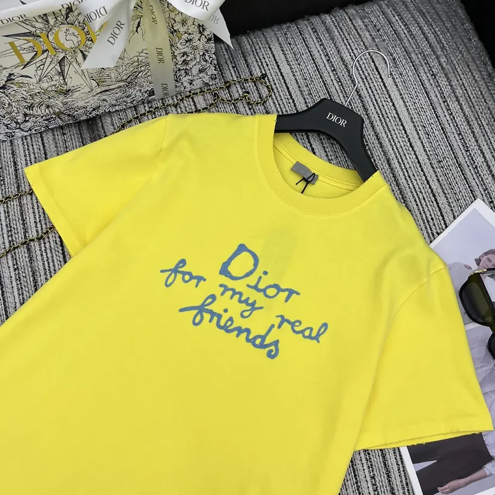 Dior DIOR AND HYLTON NEL T-Shirt Relaxed Fit Yellow Cotton Jersey for Women Dior DIOR AND HYLTON NEL T-Shirt Relaxed Fit Yellow Cotton Jersey for Women