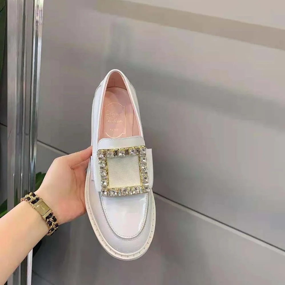 Roger Vivier Viv' Rangers Strass Buckle Loafers in Leather for Women Roger Vivier Viv' Rangers Strass Buckle Loafers in Leather for Women