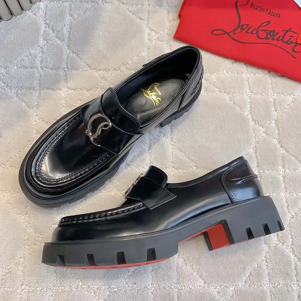 Christian Louboutin CL Moc Lug Loafers Abrasivato Calf Leather for Women in Black Christian Louboutin CL Moc Lug Loafers Abrasivato Calf Leather for Women in Black