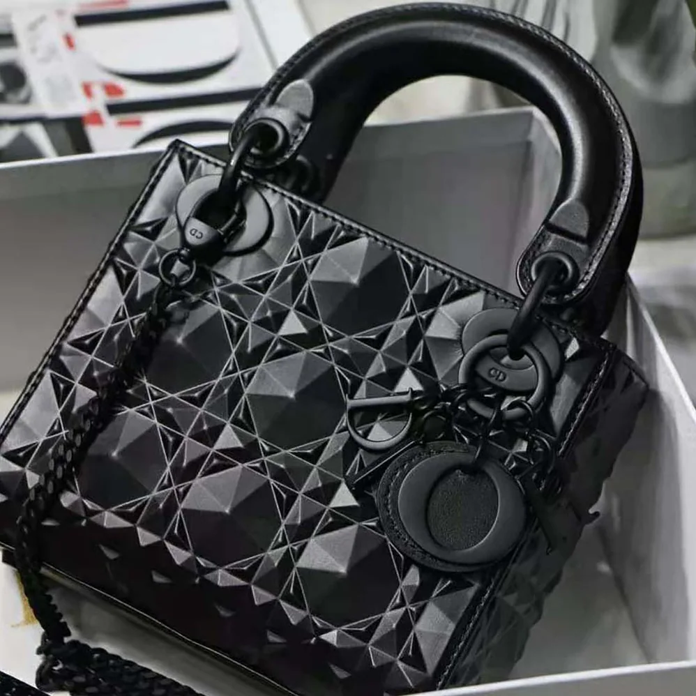 Dior Mini Lady Dior Bag Black Cannage Calfskin with Diamond Motif for Women