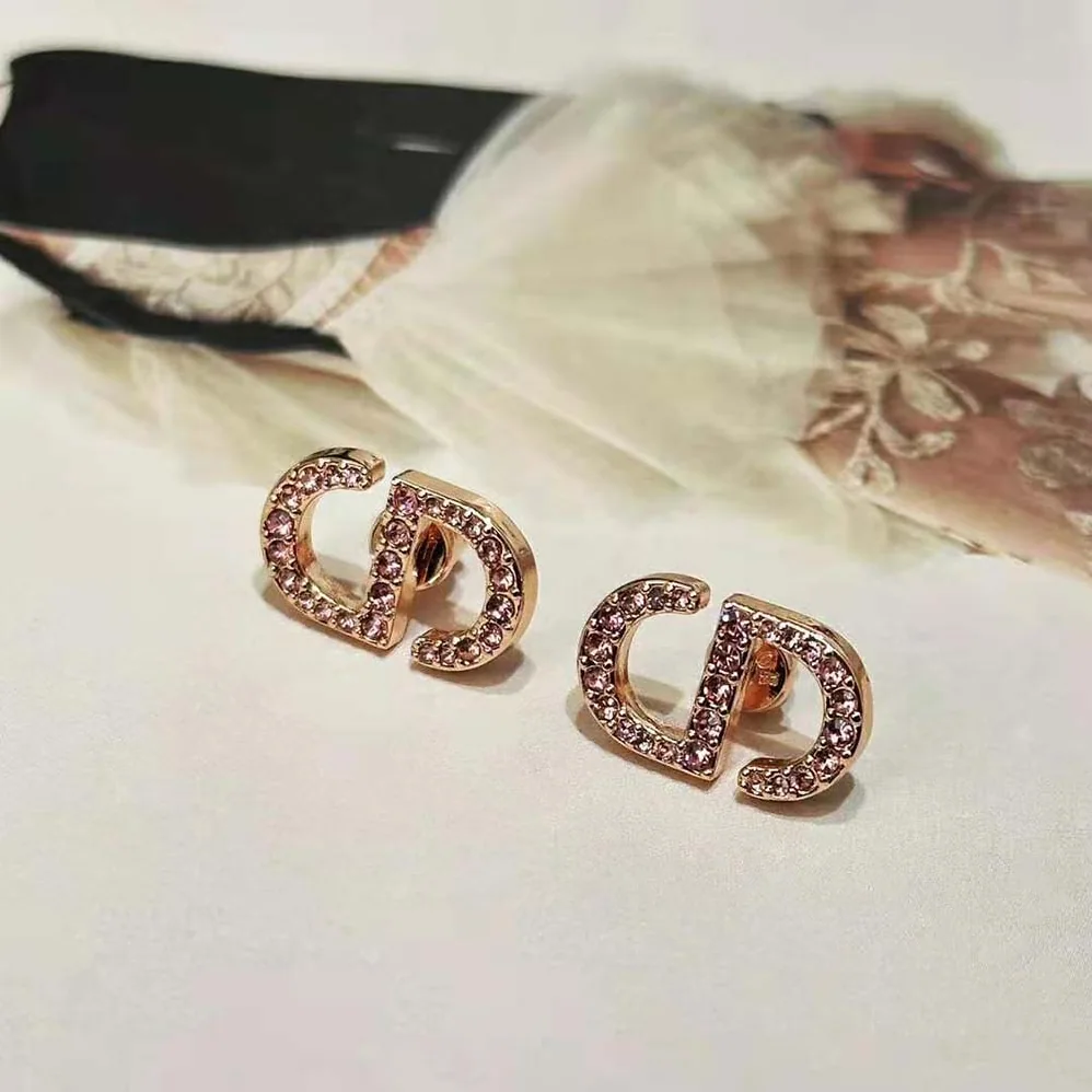 Dior Petit CD Studs Earrings Pink-Finish Metal and Pink Crystals for Women Dior Petit CD Studs Earrings Pink-Finish Metal and Pink Crystals for Women
