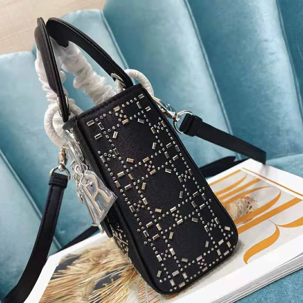 Dior Mini Lady Dior Bag Black Strass Cannage Satin for Women Dior Mini Lady Dior Bag Black Strass Cannage Satin for Women