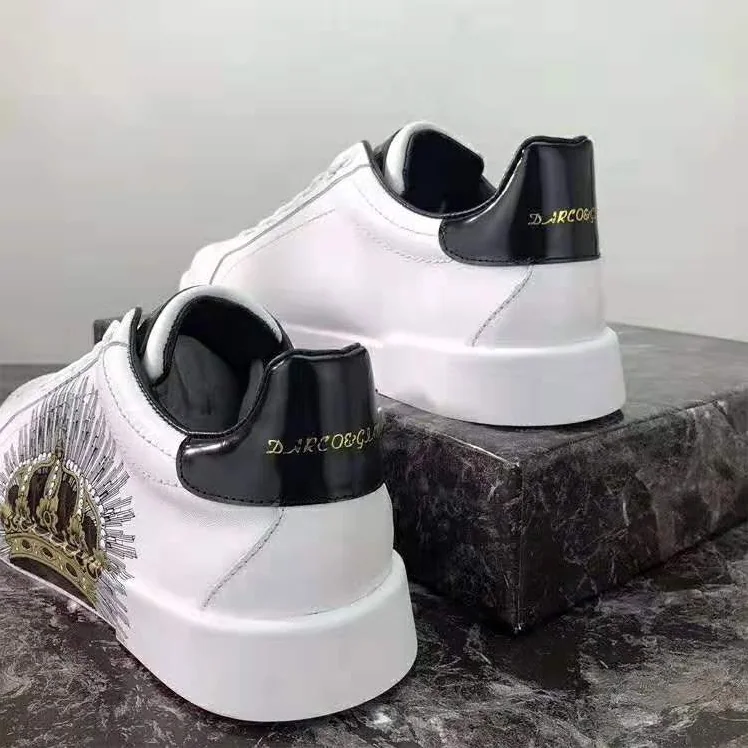 Dolce Gabbana D&G Printed Calfskin Portofino Sneakers for Men in White Dolce Gabbana D&G Printed Calfskin Portofino Sneakers for Men in White