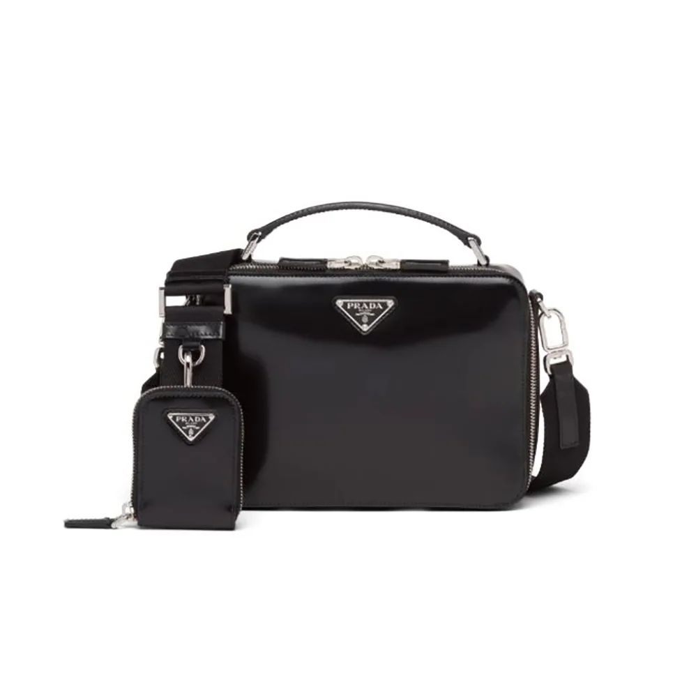 Prada Prada Brique Brushed Leather Bag for Women in Black Prada Prada Brique Brushed Leather Bag for Women in Black