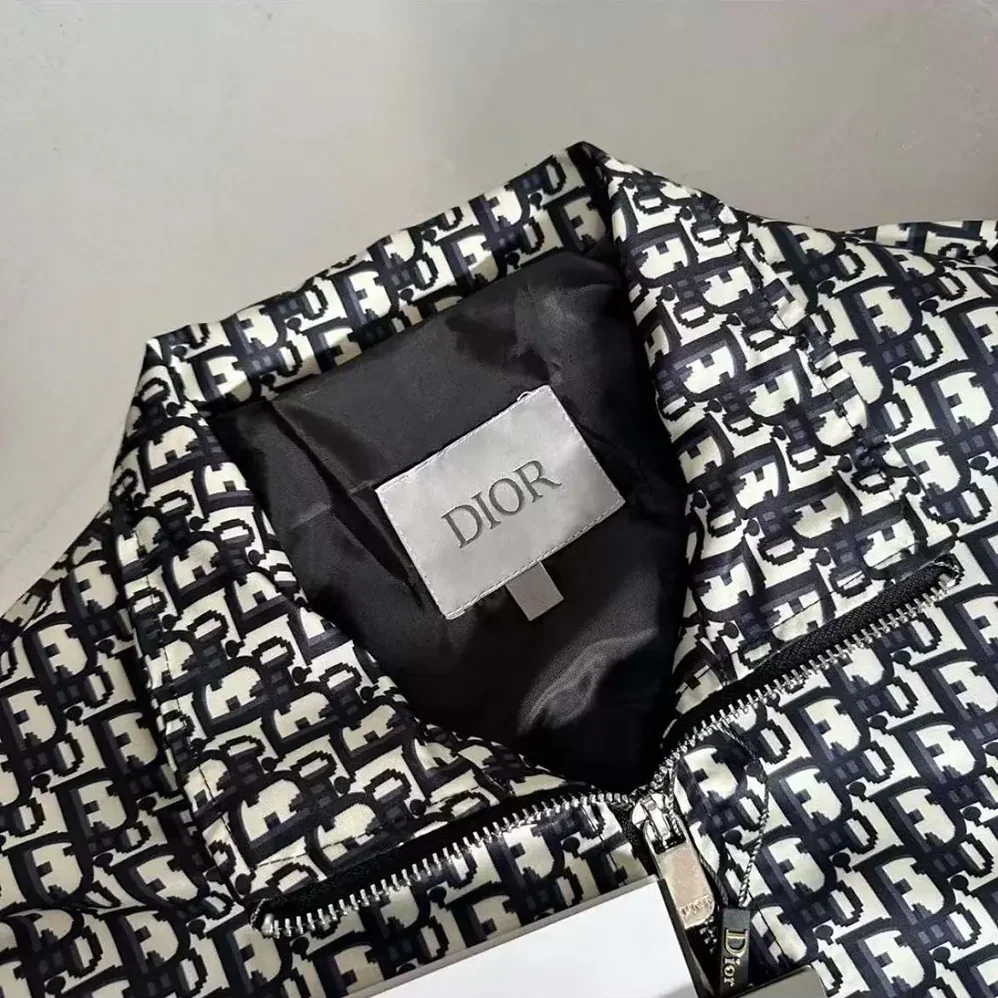 Dior Padded Bomber Jacket Blue and Ecru Technical Taffeta Jacquard for Men Dior Padded Bomber Jacket Blue and Ecru Technical Taffeta Jacquard for Men