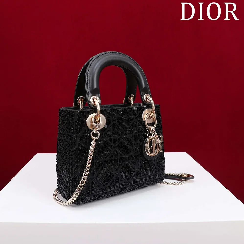 Dior Micro Lady Dior Bag Gray Metallic Cannage Lambskin with Bead Embroidery for Women