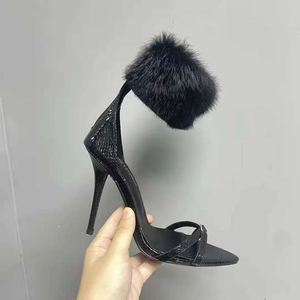 Saint Laurent YSL Satine Sandals in Lacquered Ayers for Women in Black