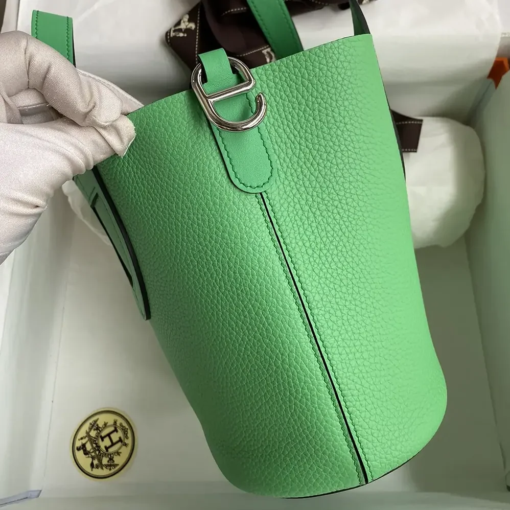 Hermes In the Loop 18 Handbag Clemence Leather for Women in Green/Silver