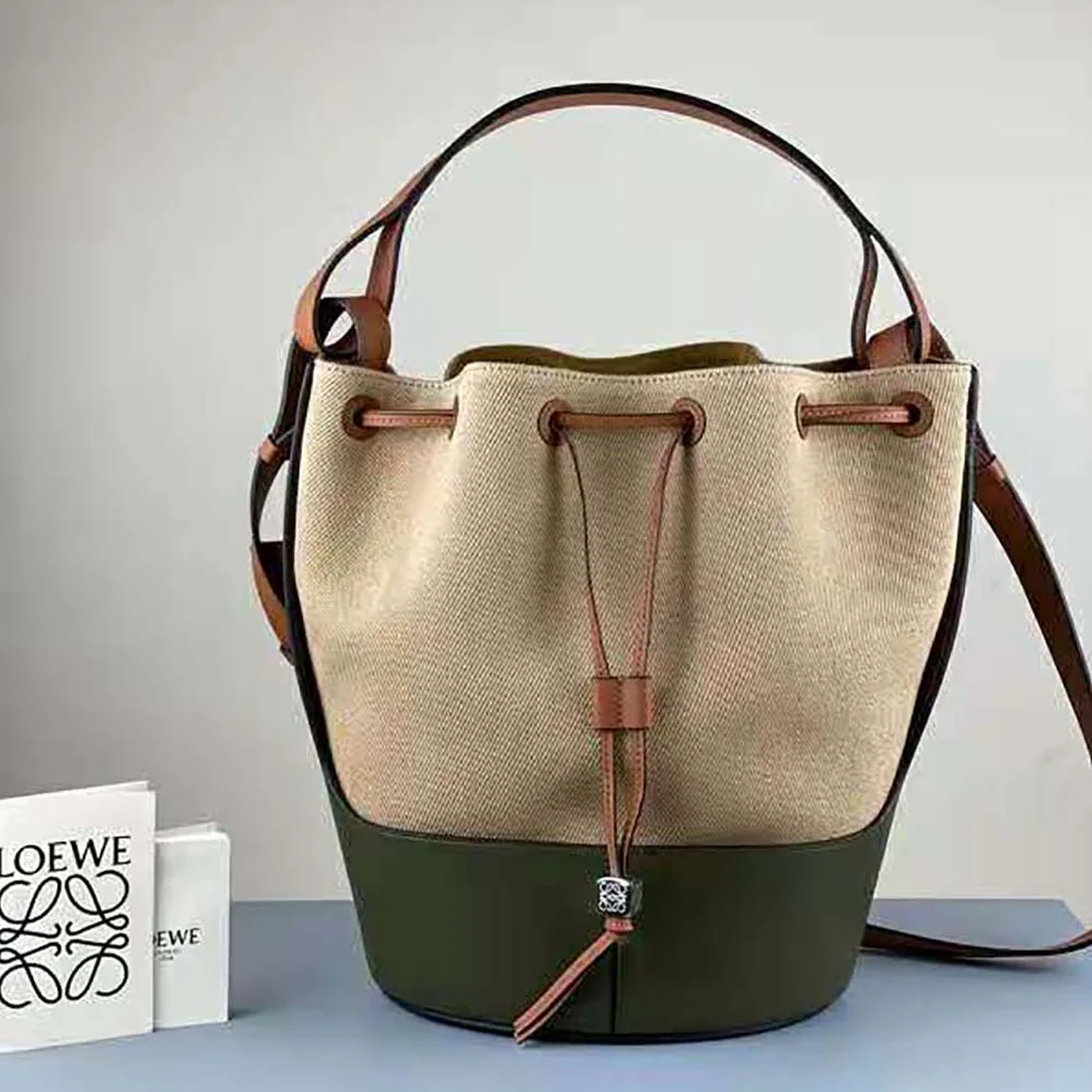Loewe Balloon Bag in Canvas and Calfskin for Women in Dark Green