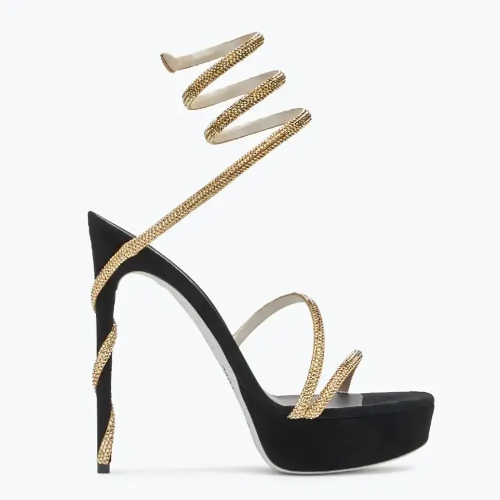 Rene Caovilla Margot Crystal Black-gold Platform Sandal 130 for Women Rene Caovilla Margot Crystal Black-gold Platform Sandal 130 for Women