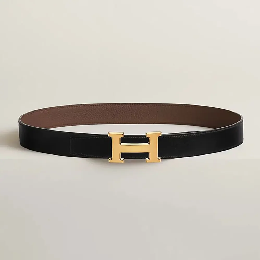 Hermes H Belt Buckle & Reversible Leather Strap 32 mm for Unisex in Black/Gold Hermes H Belt Buckle & Reversible Leather Strap 32 mm for Unisex in Black/Gold