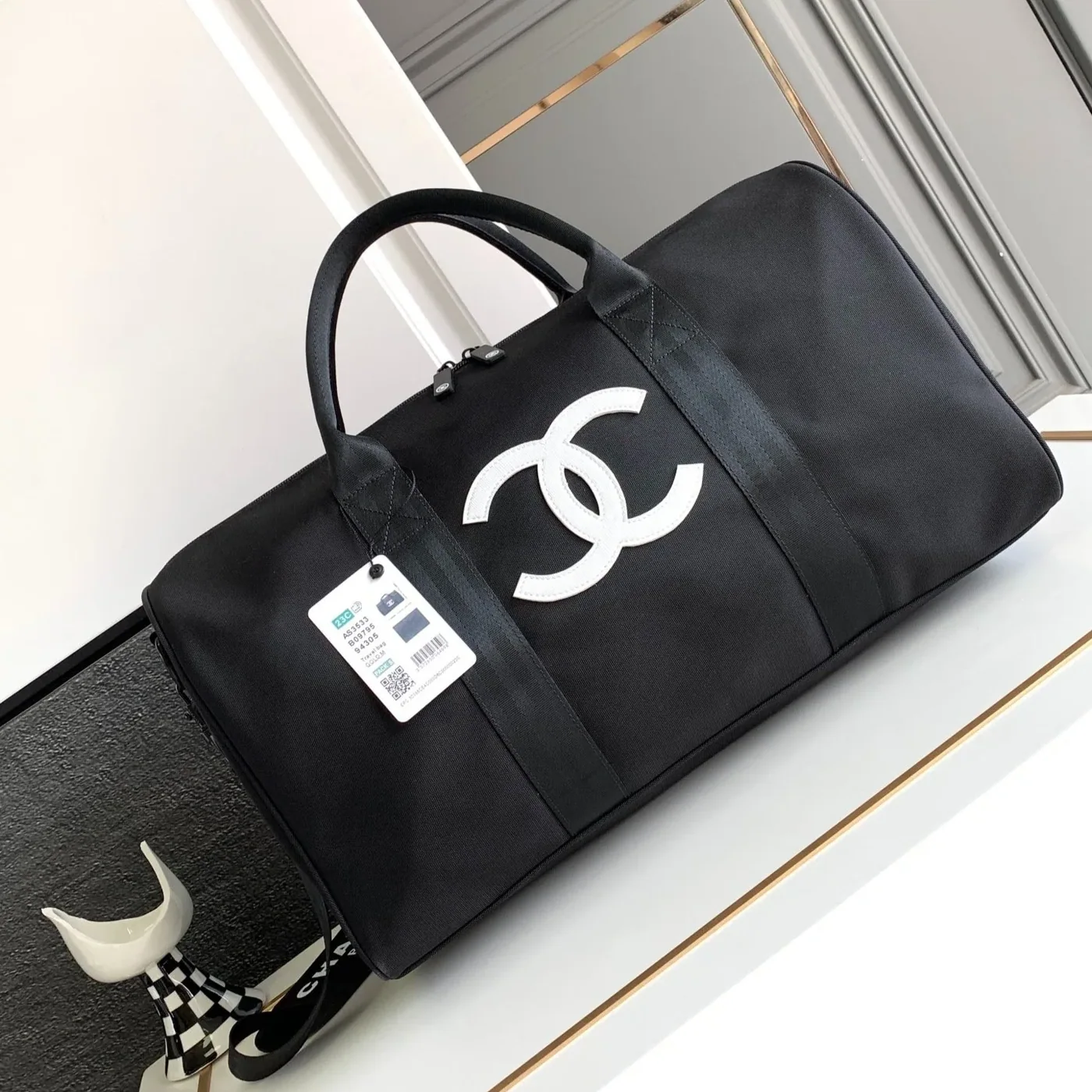 Chanel CC Logo Novelty Boston Travel Bag Black /