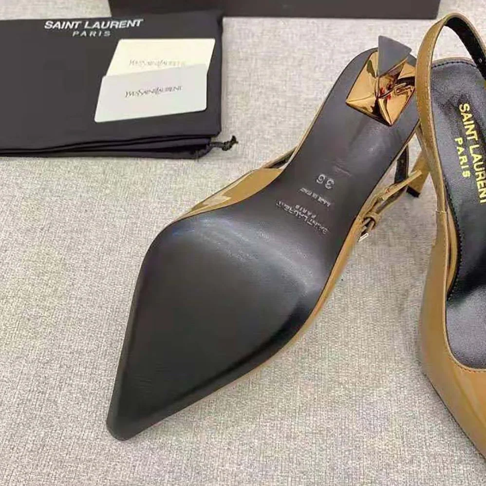 Saint Laurent YSL Lee Slingback Pumps in Glazed Leather for Women in Brown Saint Laurent YSL Lee Slingback Pumps in Glazed Leather for Women in Brown