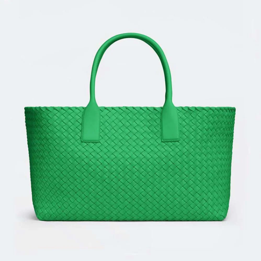 Bottega Veneta Medium Cabat Leather Tote Bag with Detachable Strap for Women in Green Bottega Veneta Medium Cabat Leather Tote Bag with Detachable Strap for Women in Green