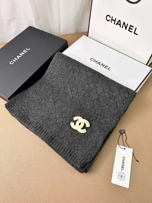 Chanel Double C Pattern Cashmere Scarf Black Chanel Double C Pattern Cashmere Scarf Black