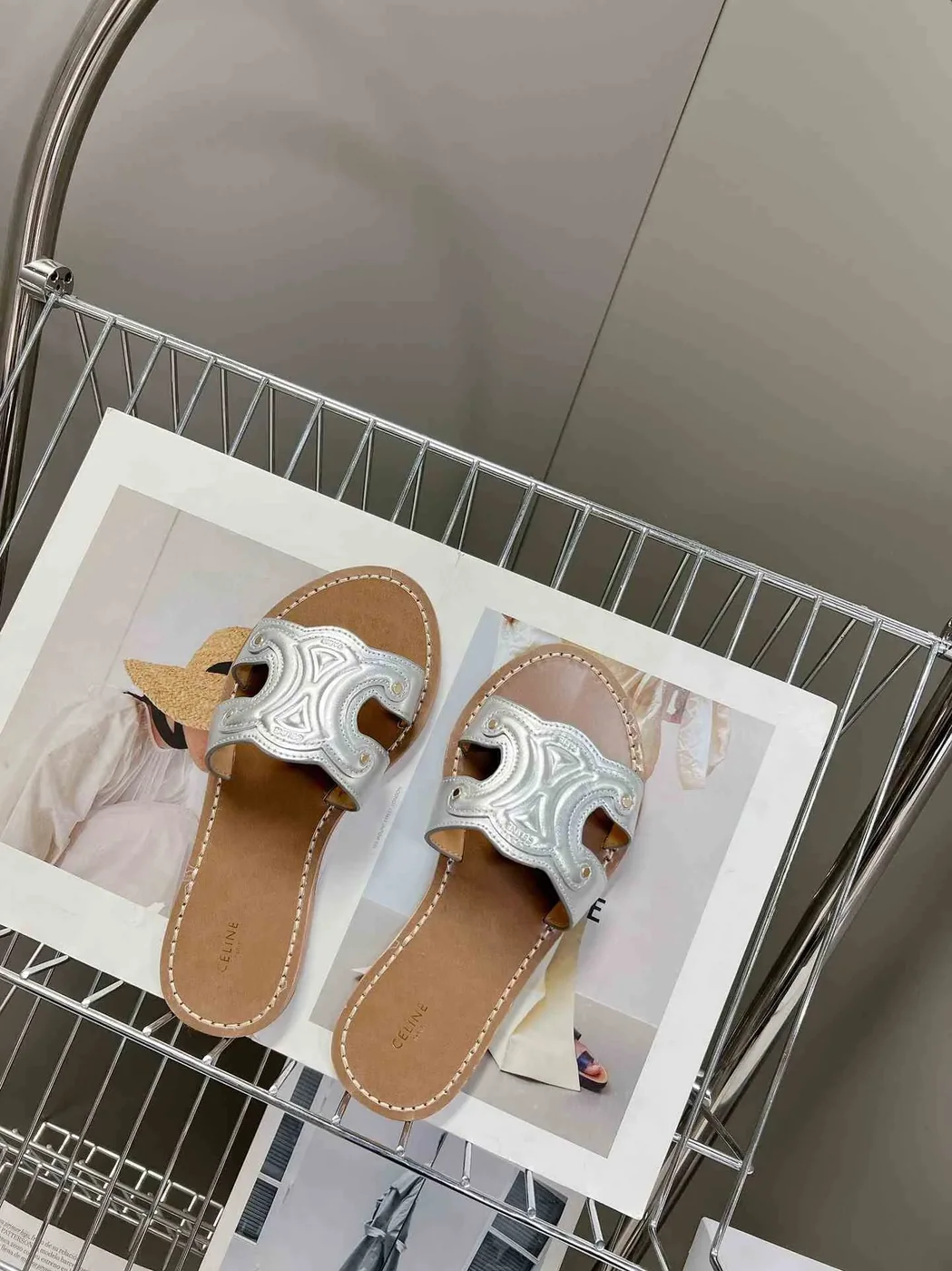 Celine Triomphe Mule In Metalized Sliver Tone .36PN Celine Triomphe Mule In Metalized Sliver Tone .36PN