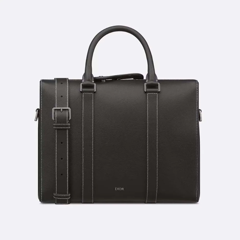 Dior Lingot Briefcase Black Grained Calfskin for Men