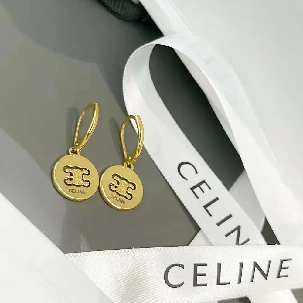 Celine Triomphe Swivel Earrings in Brass with Gold Finish for Women