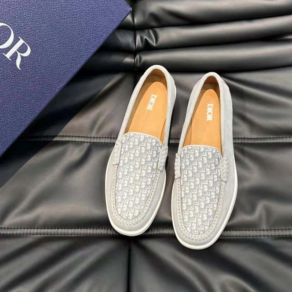 Dior Granville Loafer Dior Gray Suede and Dior Oblique Jacquard for Men Dior Granville Loafer Dior Gray Suede and Dior Oblique Jacquard for Men