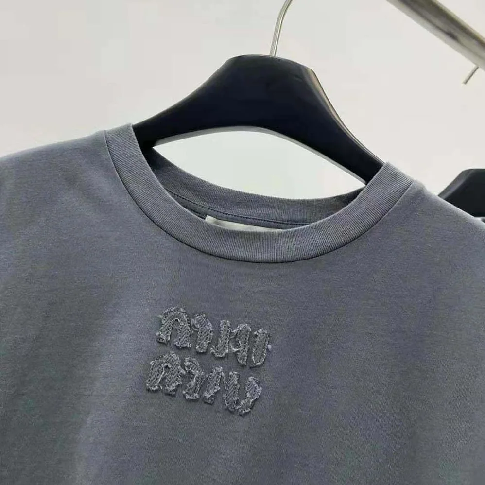 Miu Miu Garment-dyed Jersey T for Women in shirt with Embroidered Logo