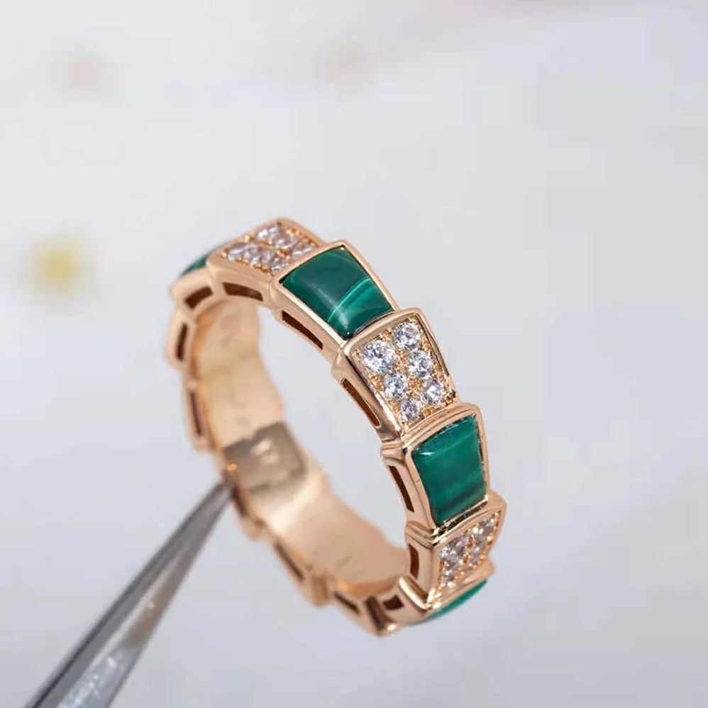 Bvlgari Serpenti Viper Band Ring in 18 KT Rose Gold for Women in Green