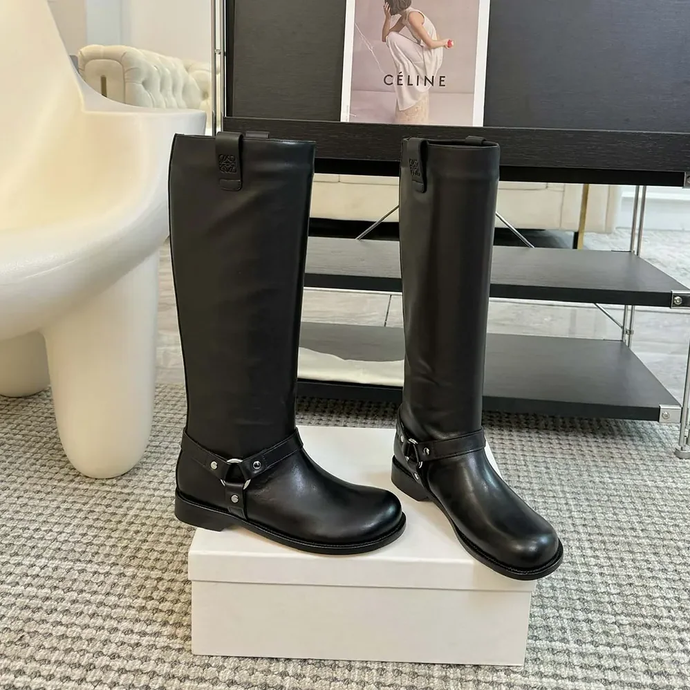 Loewe Campo Biker High Boot in Soft Calfskin for Women in Black