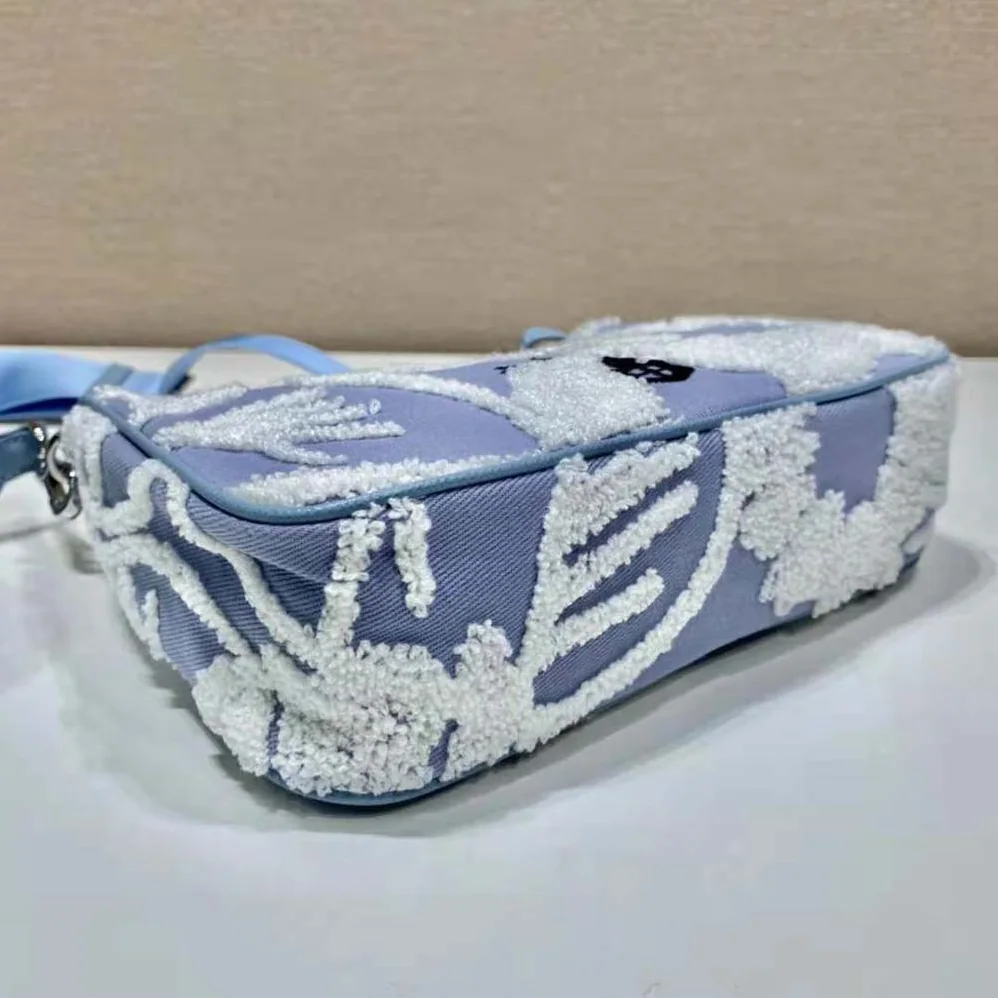 Prada Re-Edition 2006 Embroidered Drill Shoulder Bag for Women in Blue