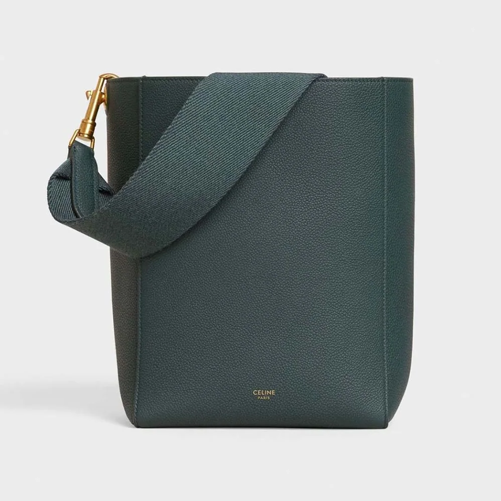 Celine Sangle Small Bucket Bag in Soft Grained Calfskin for Women in Green