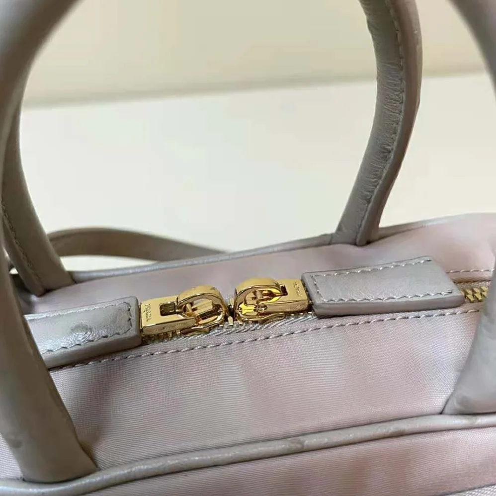 Prada Re-Nylon and Ostrich Leather Two-handle Bag for Women in Pink