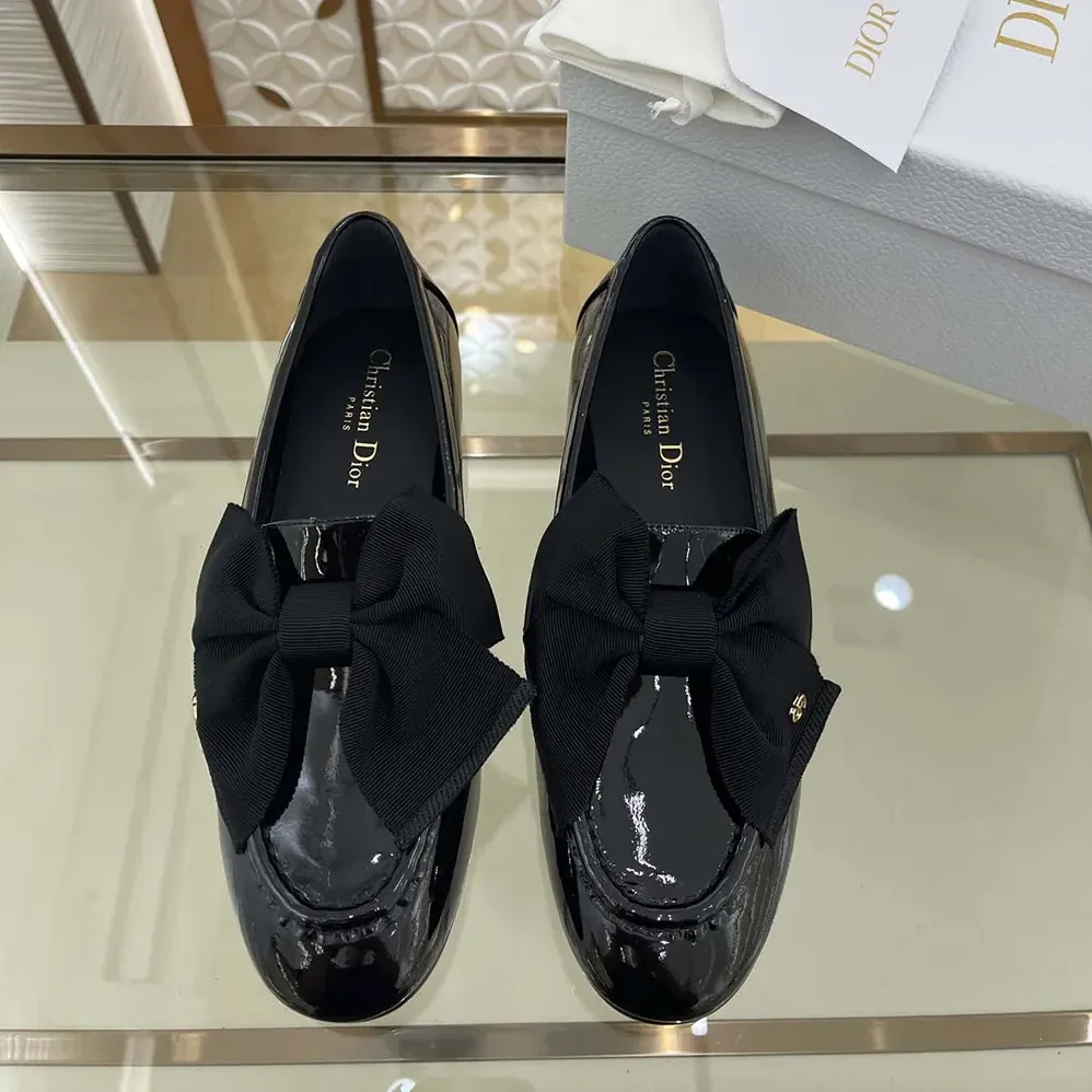 Dior Diorissimo Loafer Black Patent Calfskin and Grosgrain for Women Dior Diorissimo Loafer Black Patent Calfskin and Grosgrain for Women