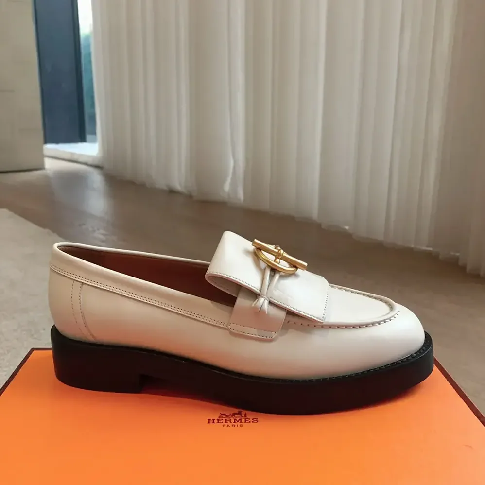 Hermes Impact Loafer in Calfskin Leather-White 241143Z for Women Hermes Impact Loafer in Calfskin Leather-White 241143Z for Women