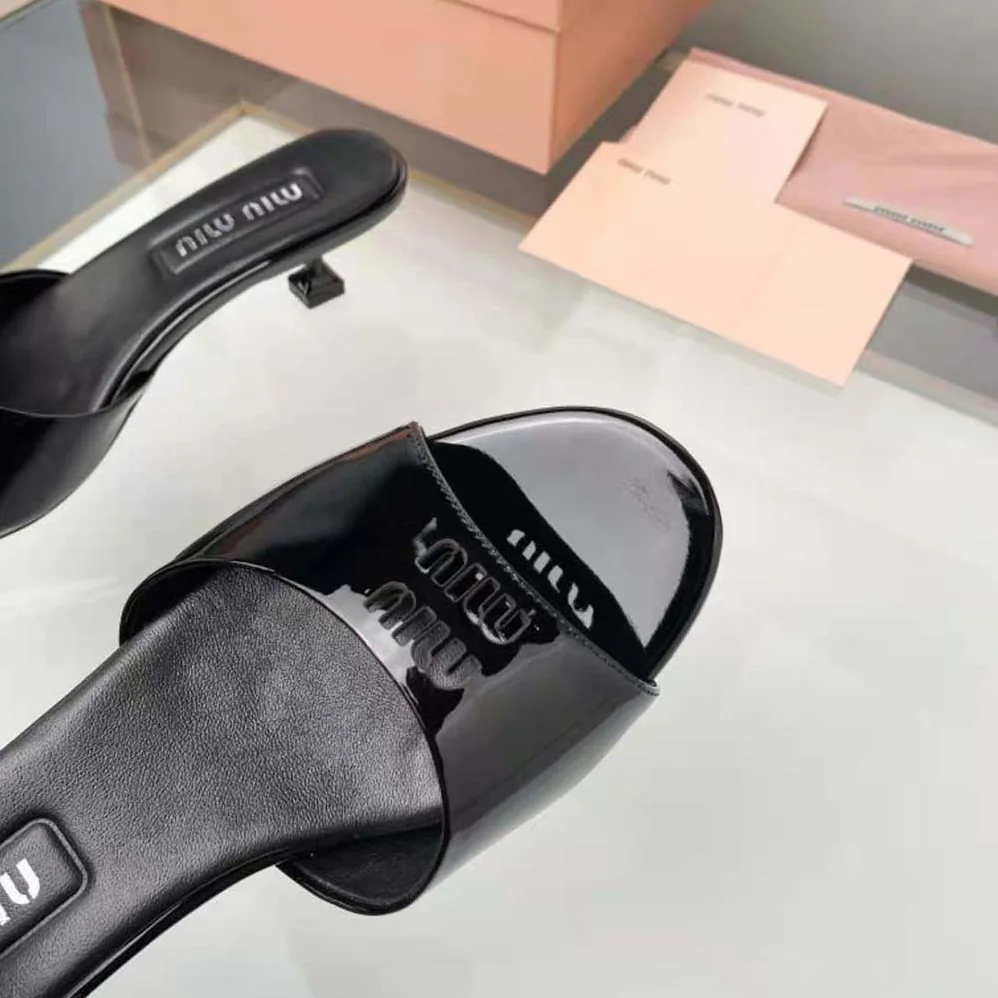 Miu Miu Patent Leather Sandals in 45 mm Heel Height for Women in Black Miu Miu Patent Leather Sandals in 45 mm Heel Height for Women in Black