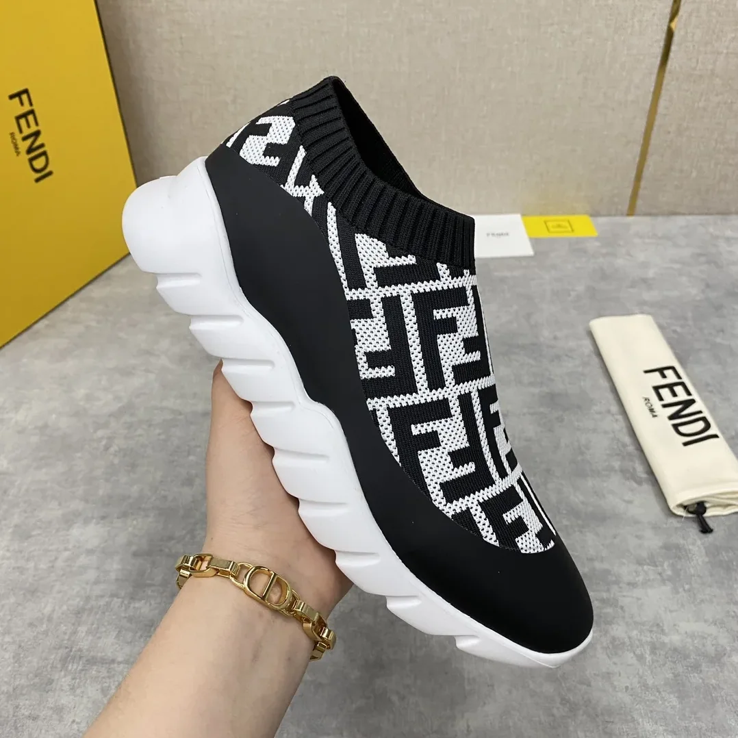Fendi FD Slip-On Sneakers Black And White Fendi FD Slip-On Sneakers Black And White