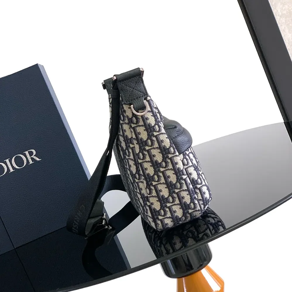 Dior Small Rider Soft Hobo Bag Beige and Black Dior Oblique Jacquard with Black Grained Calfskin for Men Dior Small Rider Soft Hobo Bag Beige and Black Dior Oblique Jacquard with Black Grained Calfskin for Men