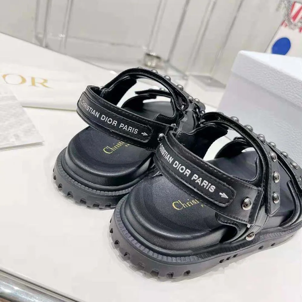 Dior Dioract Sandal Black Lambskin and Silver for Women in Finish Rivets Dior Dioract Sandal Black Lambskin and Silver for Women in Finish Rivets