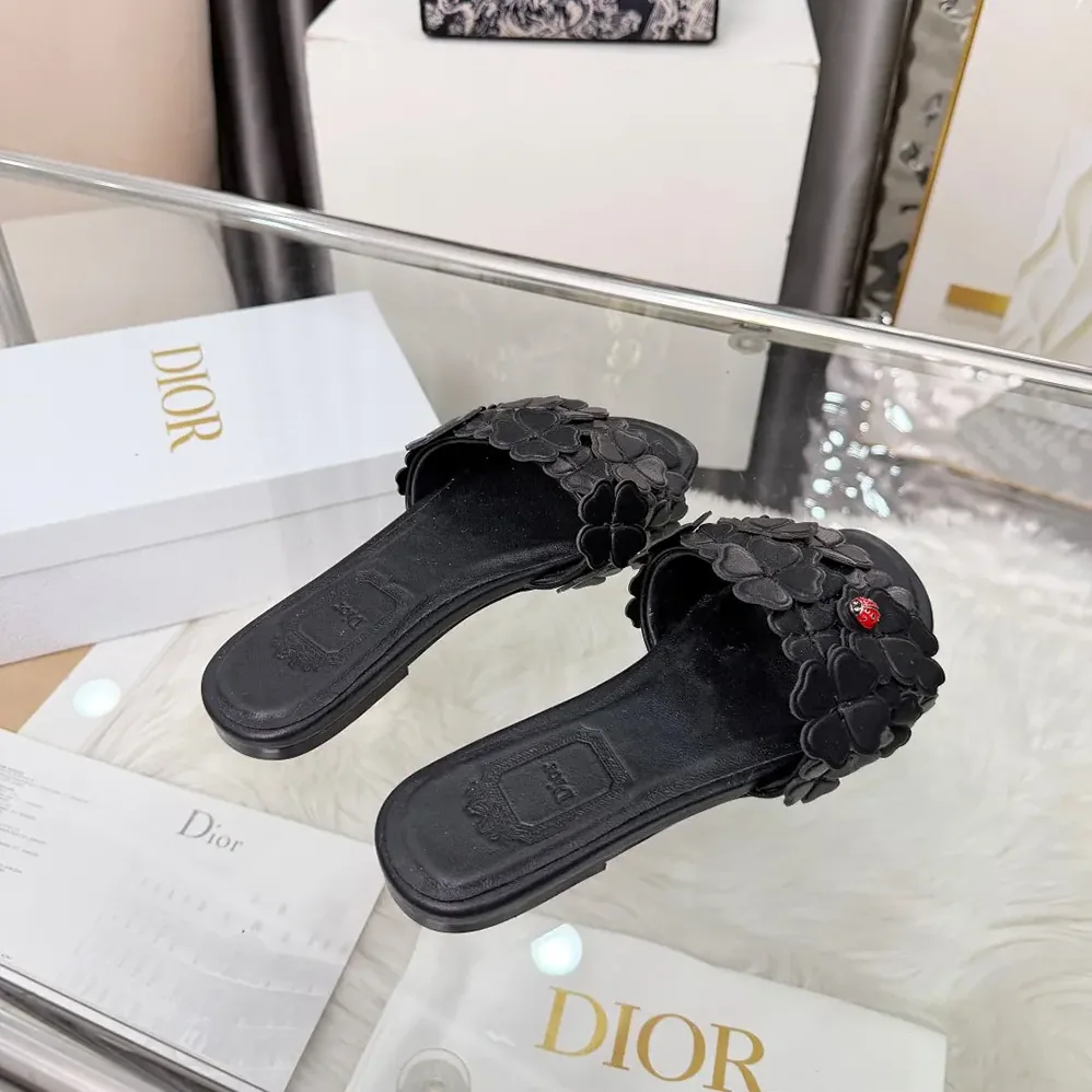 Dior Bloom Slide Black Dior Clover Embroidered Lambskin for Women
