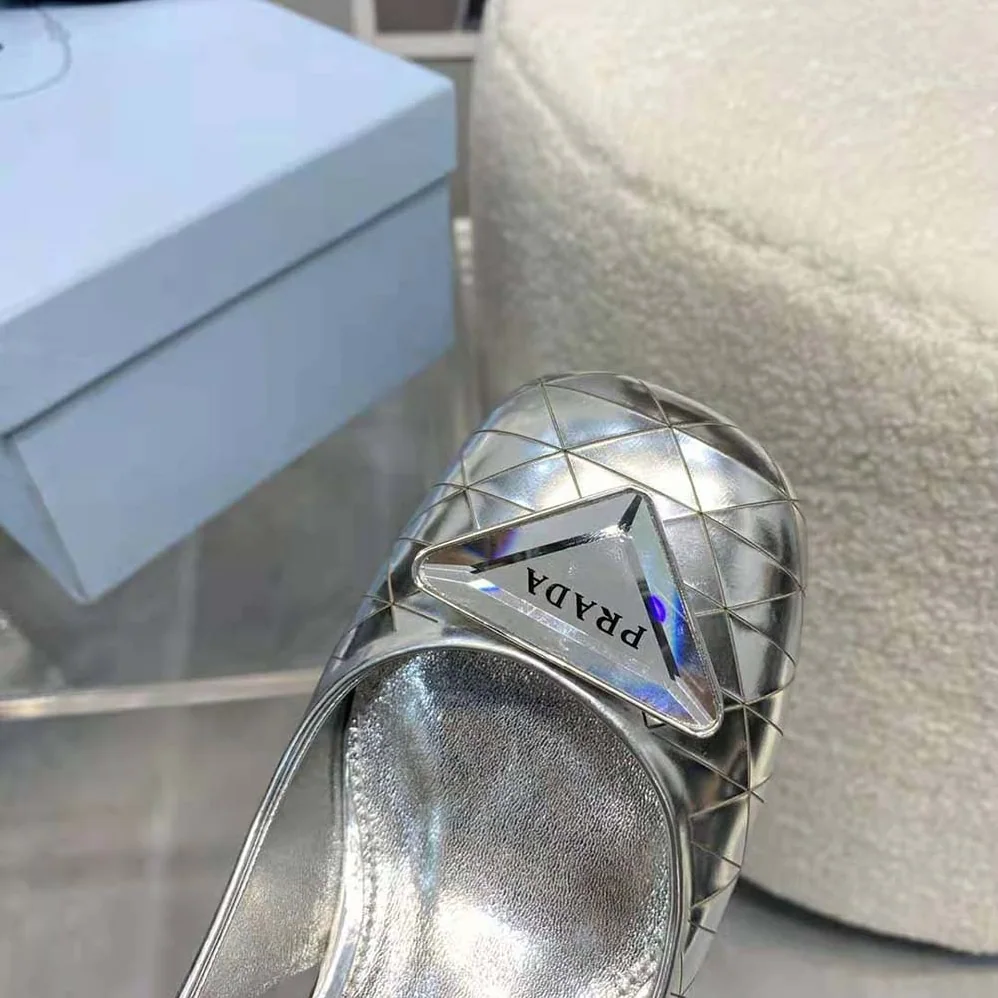 Prada Metallic Leather Slingback Pumps in 45mm Heel Height for Women in Silver
