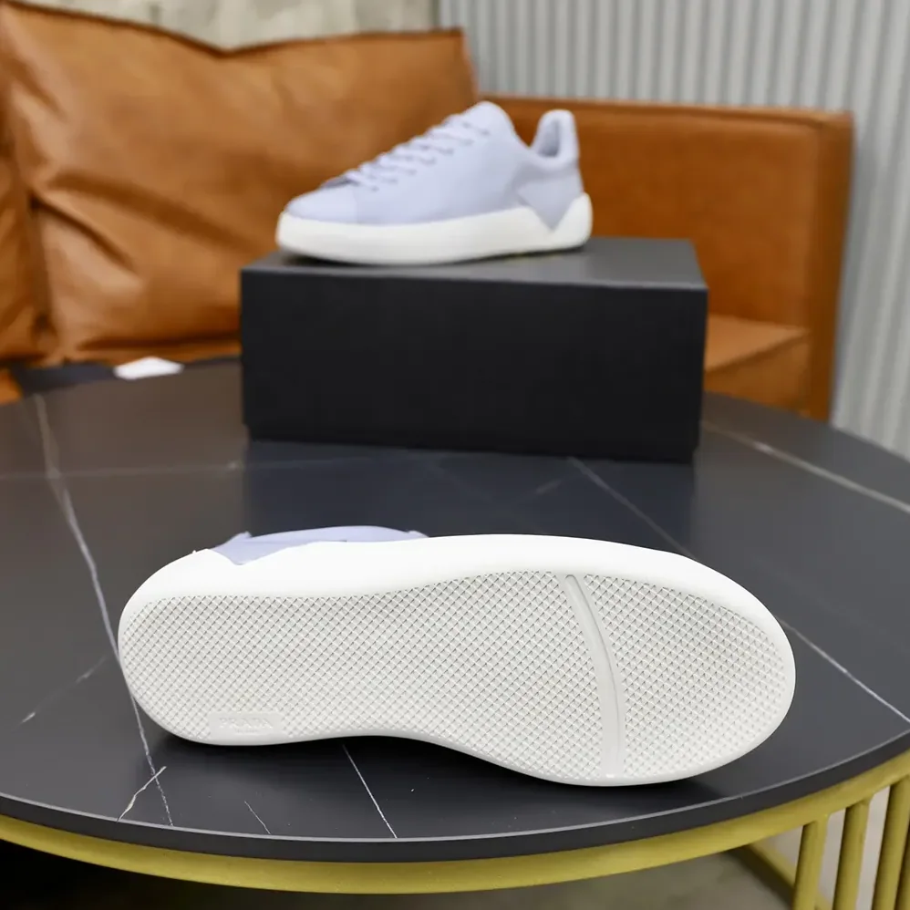 Prada Court Leather Sneakers for Unisex in Pearl Gray Prada Court Leather Sneakers for Unisex in Pearl Gray