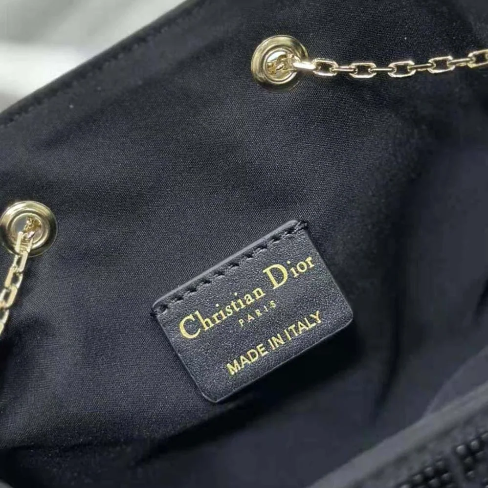 Dior Dior Dream Bucket Bag Black Cannage Cotton with Bead Embroidery for Women